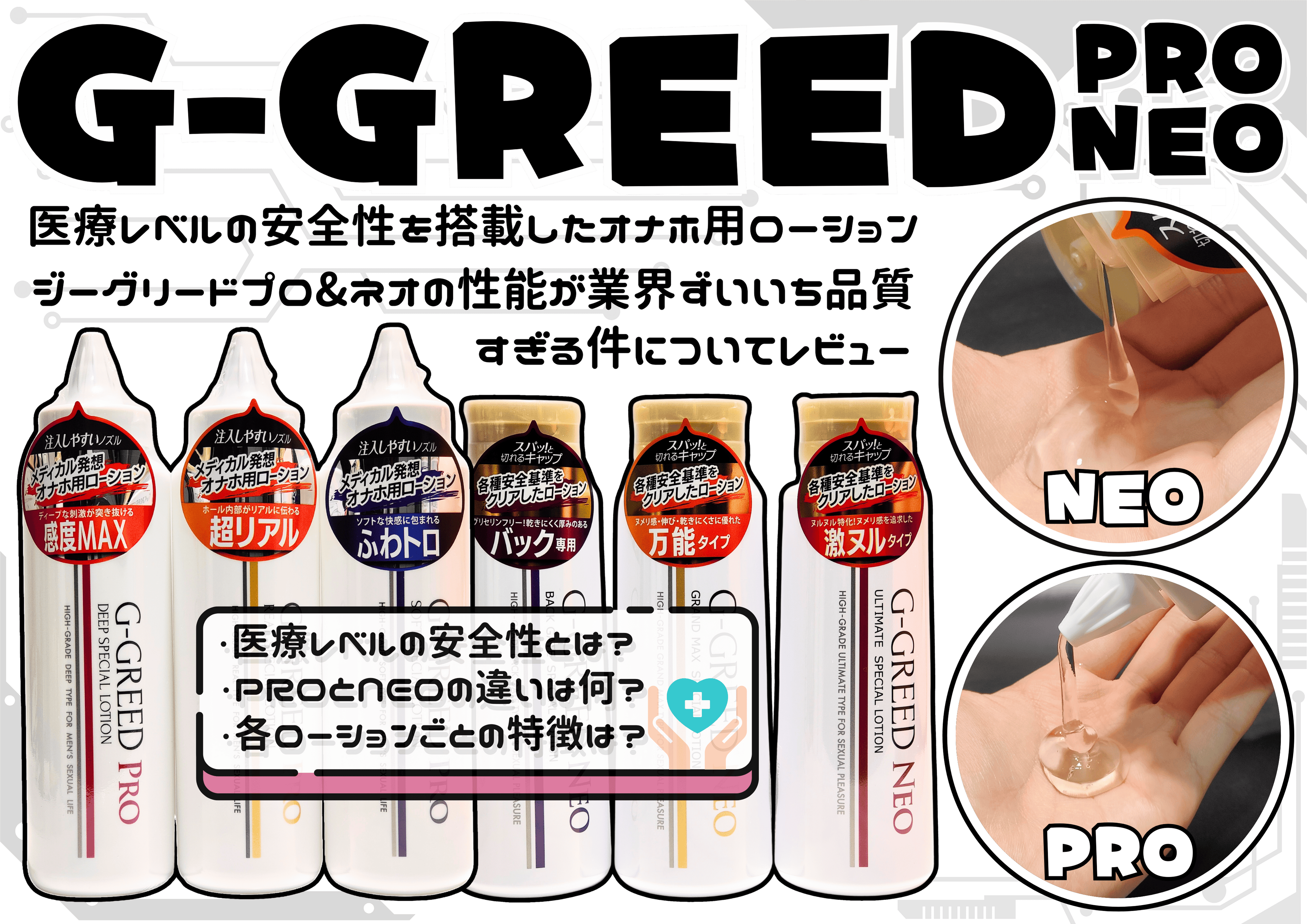 【医療品レベルの安全性】G-GREED PRO＆G-GREED NEO全種レビュー【超実力派オナホローション】